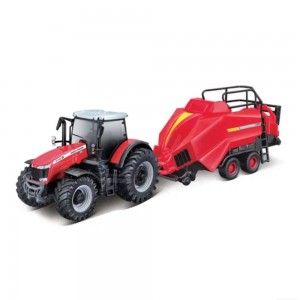 Tractor de juguete Massey Ferguson 8740S con empacadora escala 1:32